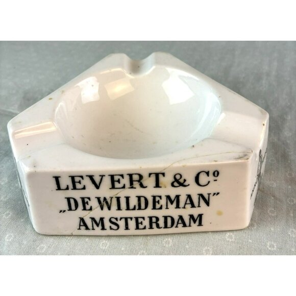 Vtg Levert & Co. De Wildeman Amsterdam Ceramic Ashtray 1690 Dutch Bar Ad *Crack* - Picture 4 of 8